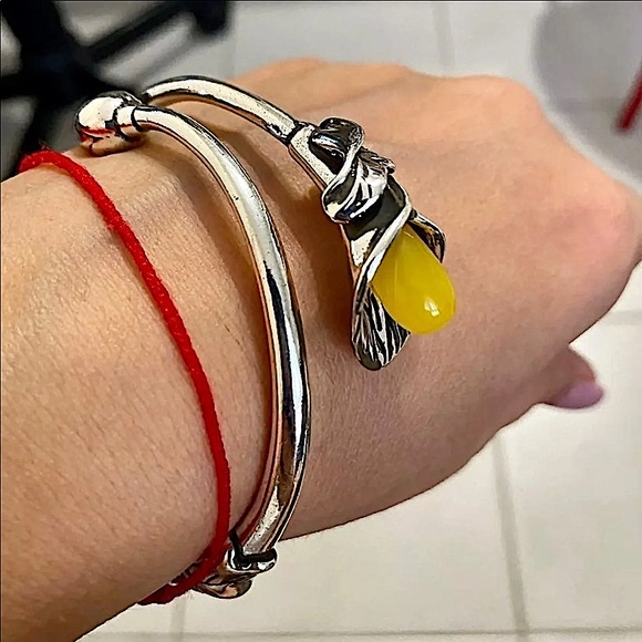 STERLING SILVER HANDMADE VINTAGE JADE FLOWER BANGLE BRACELET - Picture 12 of 13